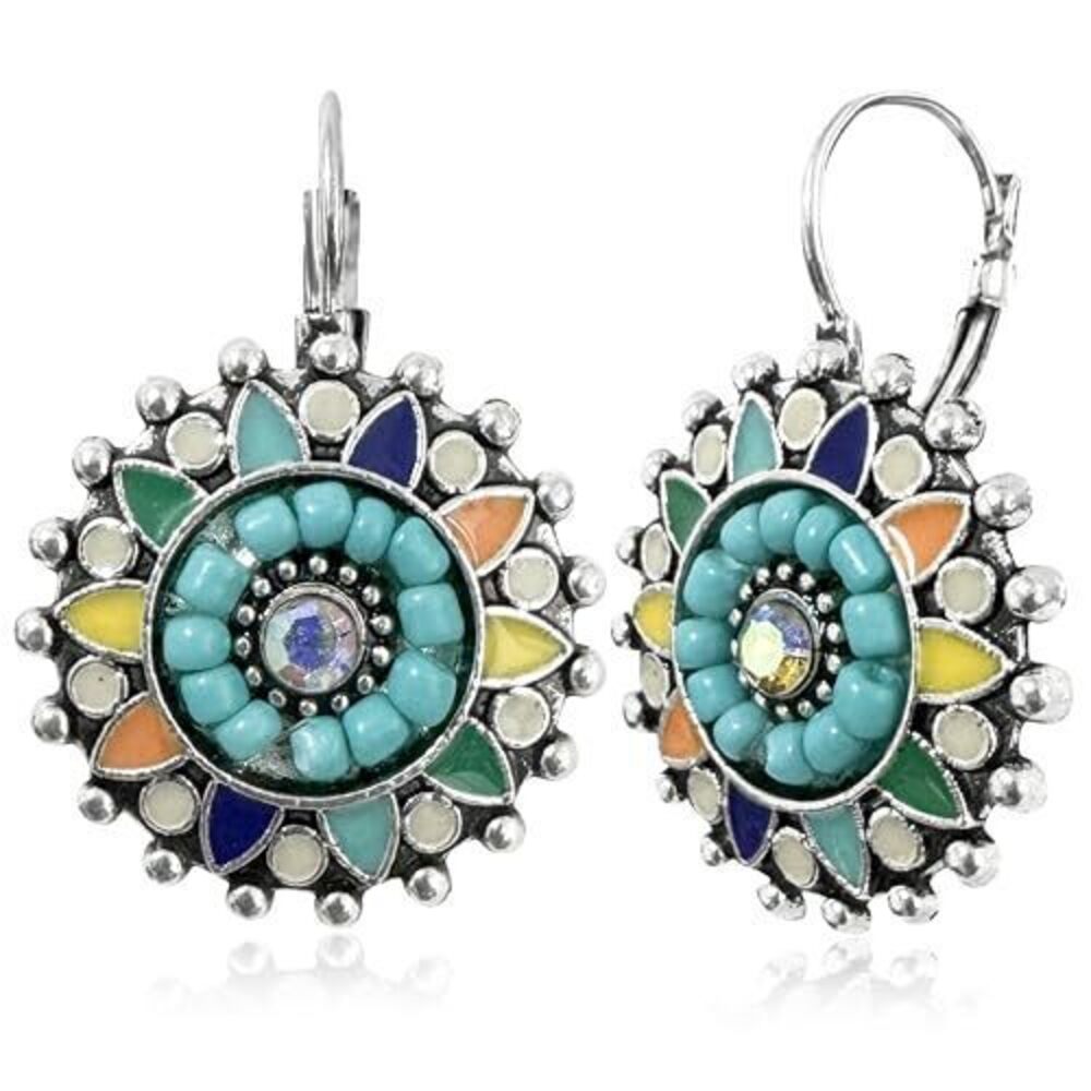 1227 Bohemian Vintage Sliver Geometry Enamel Flower Lightweight Dangle Hoop